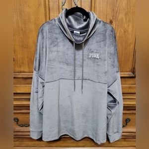 NWT, Victoria's Secret PINK velour cowlneck, silver gray, size Large